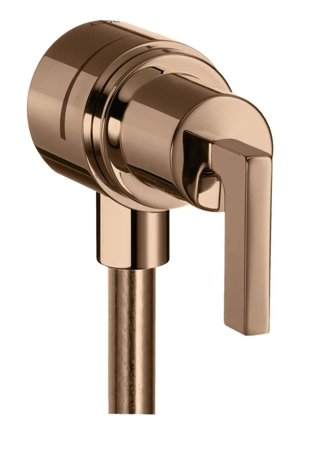 Citterio Wandanschluss Stop mit rückflussverhinderndem Absperrventil und Hebelgriff in Polished Red Gold von AXOR. Kompakter Anschluss in modernem Design.